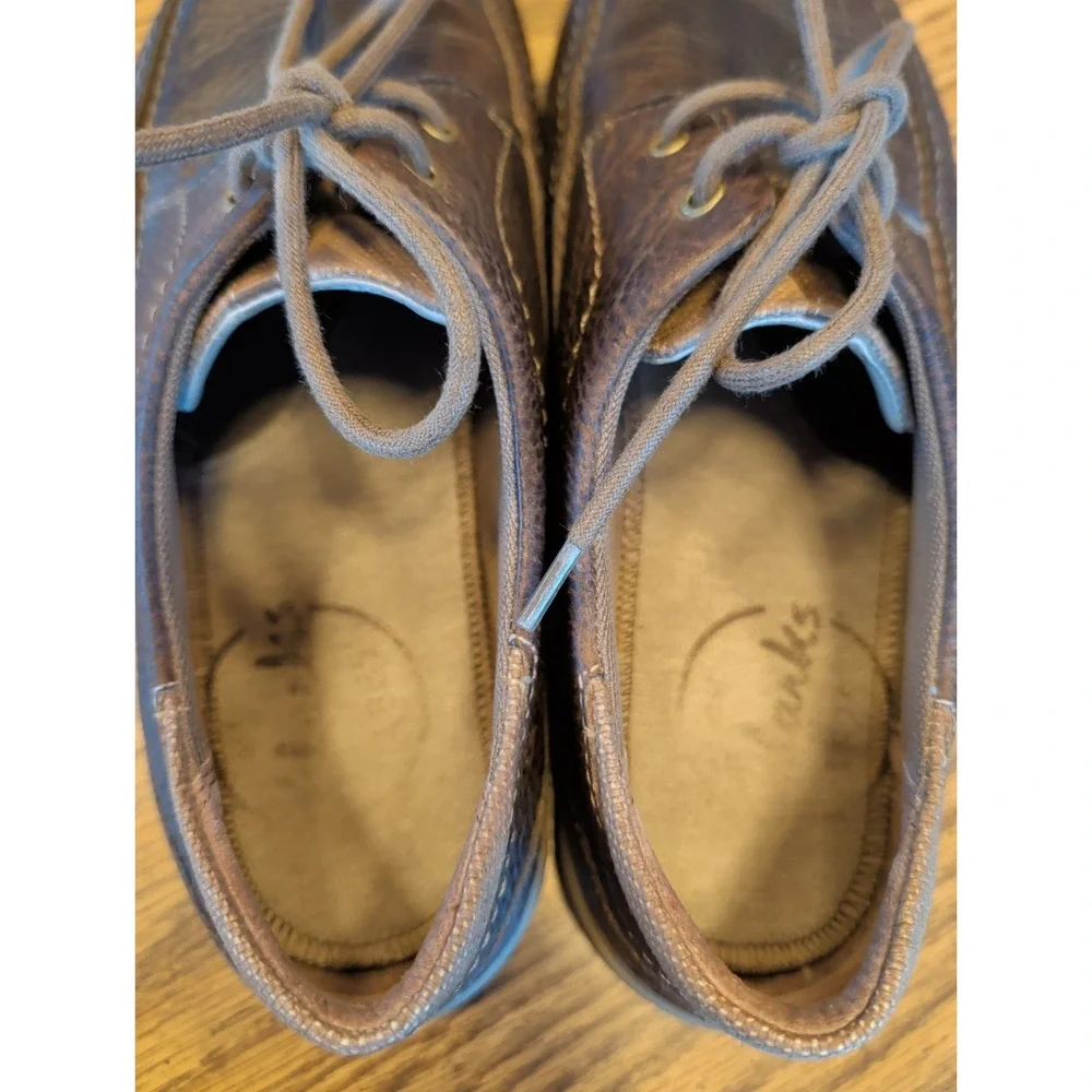 Clarks Mens Lace Up Shoes Loafers US 10 M Brown Pebbled Leather